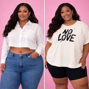 Torrid White Button Down Shirt and Cream Graphic Tee